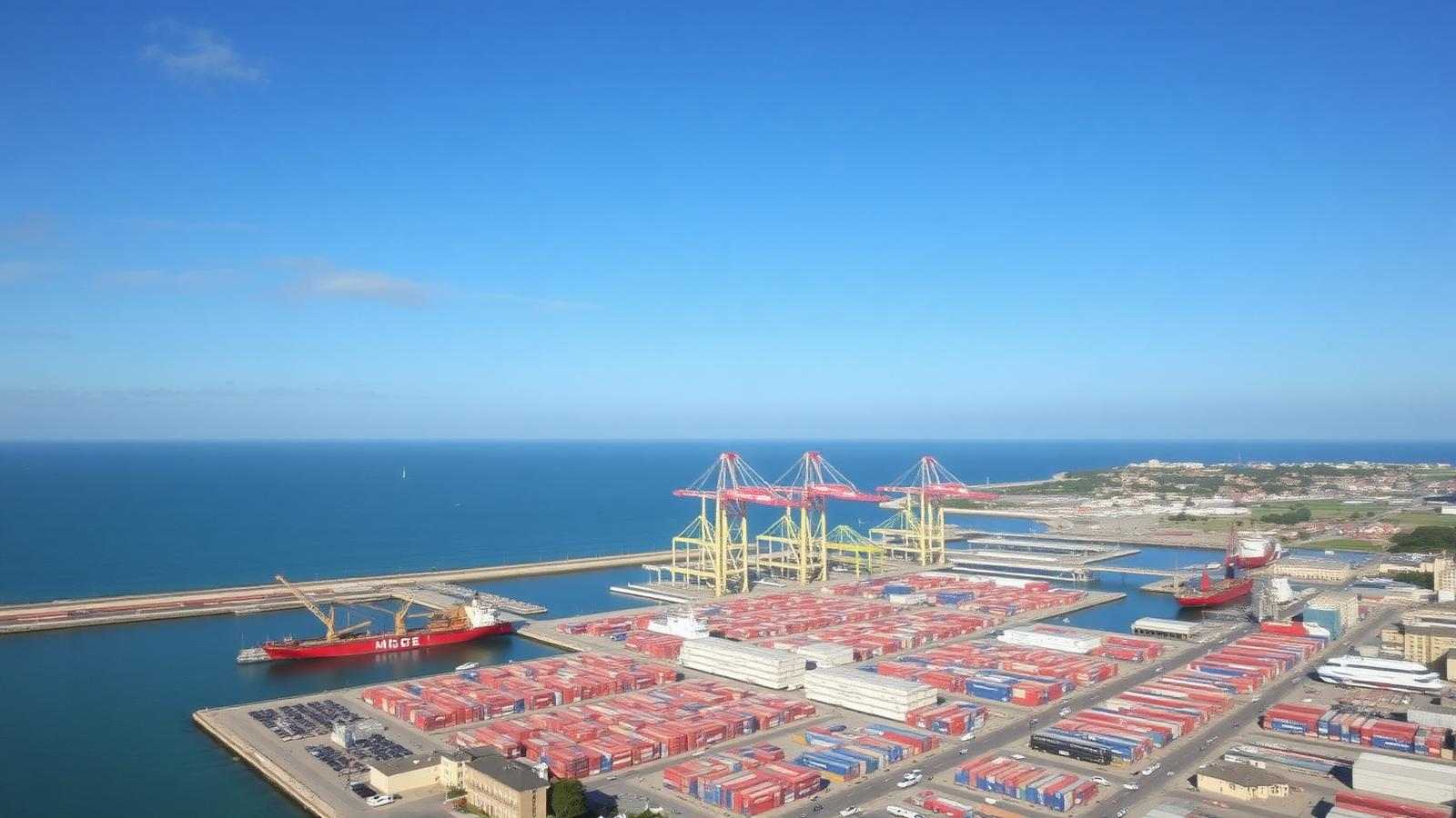 Port de La Rochelle vu du ciel, terminal à conteneurs et grues portuaires
